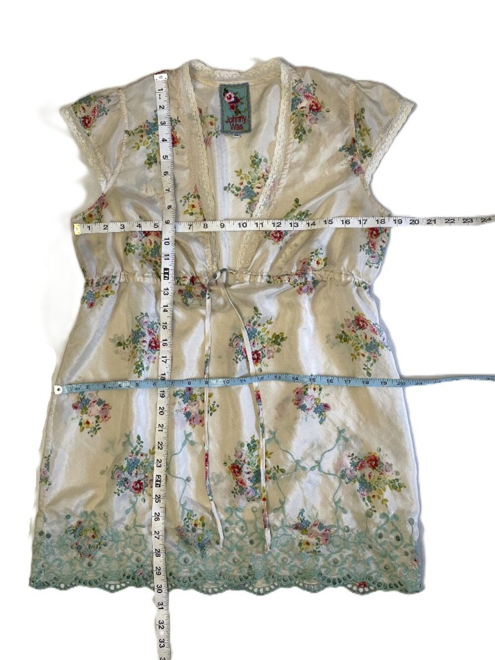 Johnny Was Tunic Top Blouse Med Silk Embroidered Lace Floral Cottagecore Boho - Picture 11 of 16